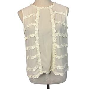 Pastel Clothing Cream Sheer Tank Exposed Zipper Lace Feminine Dainty Layering M